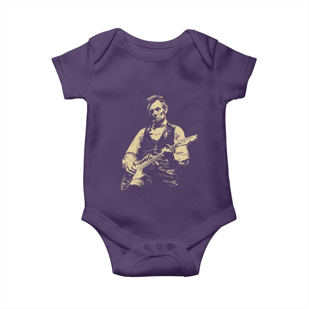 Vintage Rockin Abe Abraham Lincoln Playing Electric Guitar Baby Onesie Patriotic Music Rocker Mashup 4th of July Celebration TS02 Purple Print Your Wear
