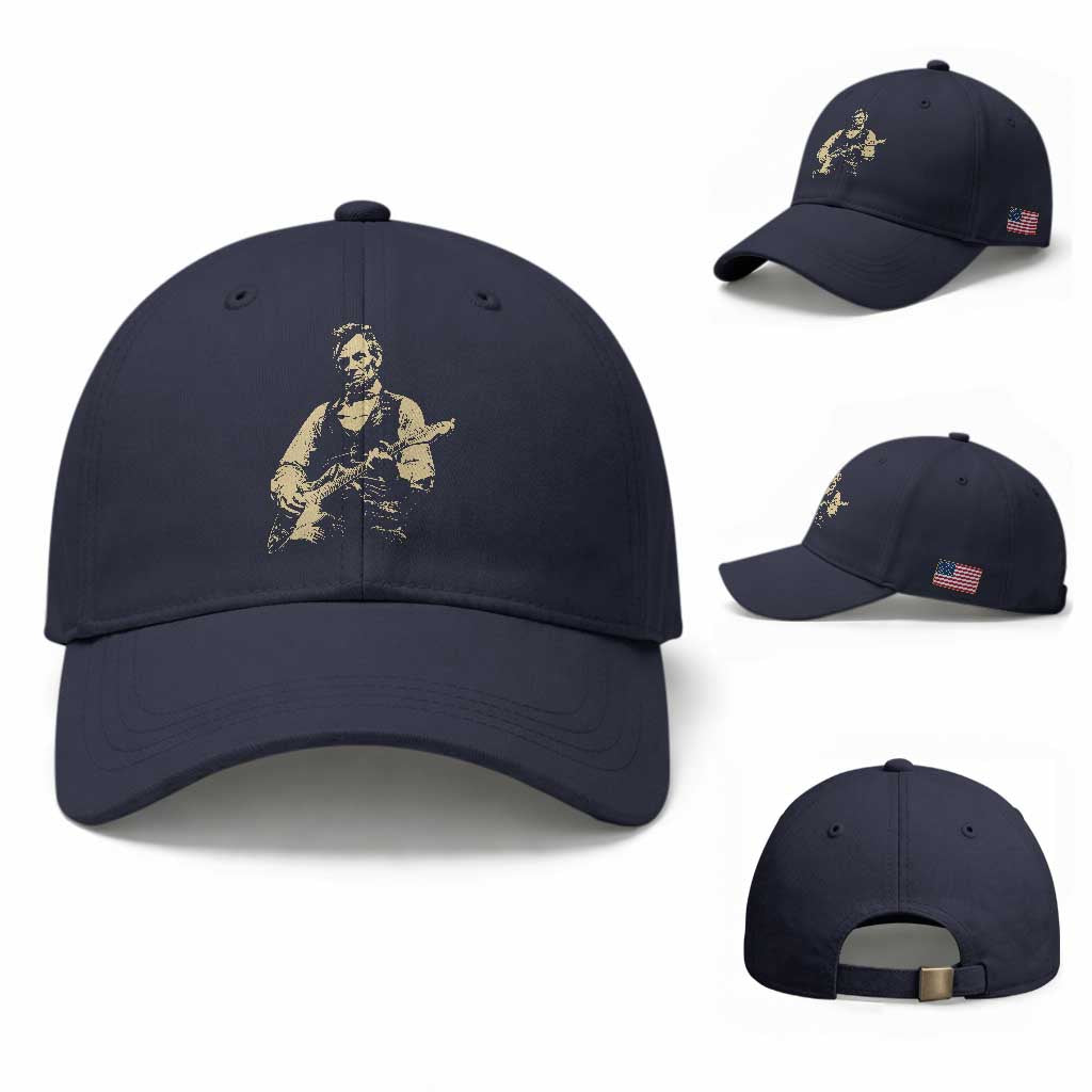 Vintage Rockin Abe Abraham Lincoln Playing Electric Guitar Baseball Cap Patriotic Music Rocker Mashup 4th of July Celebration TS02 Baseball Cap Universal Fit Navy Print Your Wear