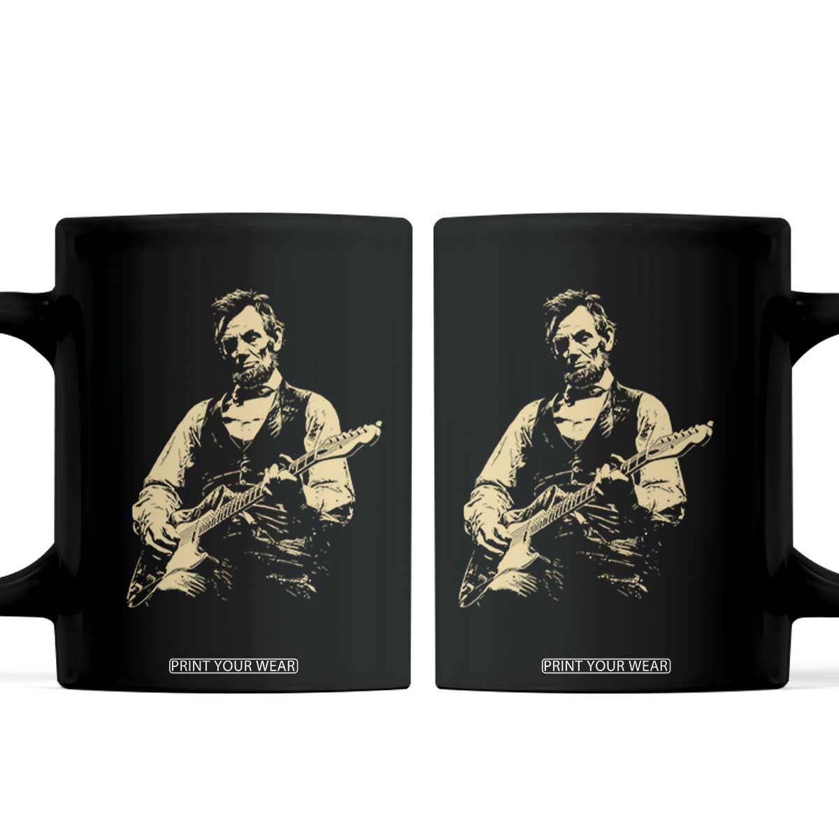 Vintage Rockin Abe Abraham Lincoln Playing Electric Guitar Coffee Mug Patriotic Music Rocker Mashup 4th of July Celebration TS02 Black Print Your Wear