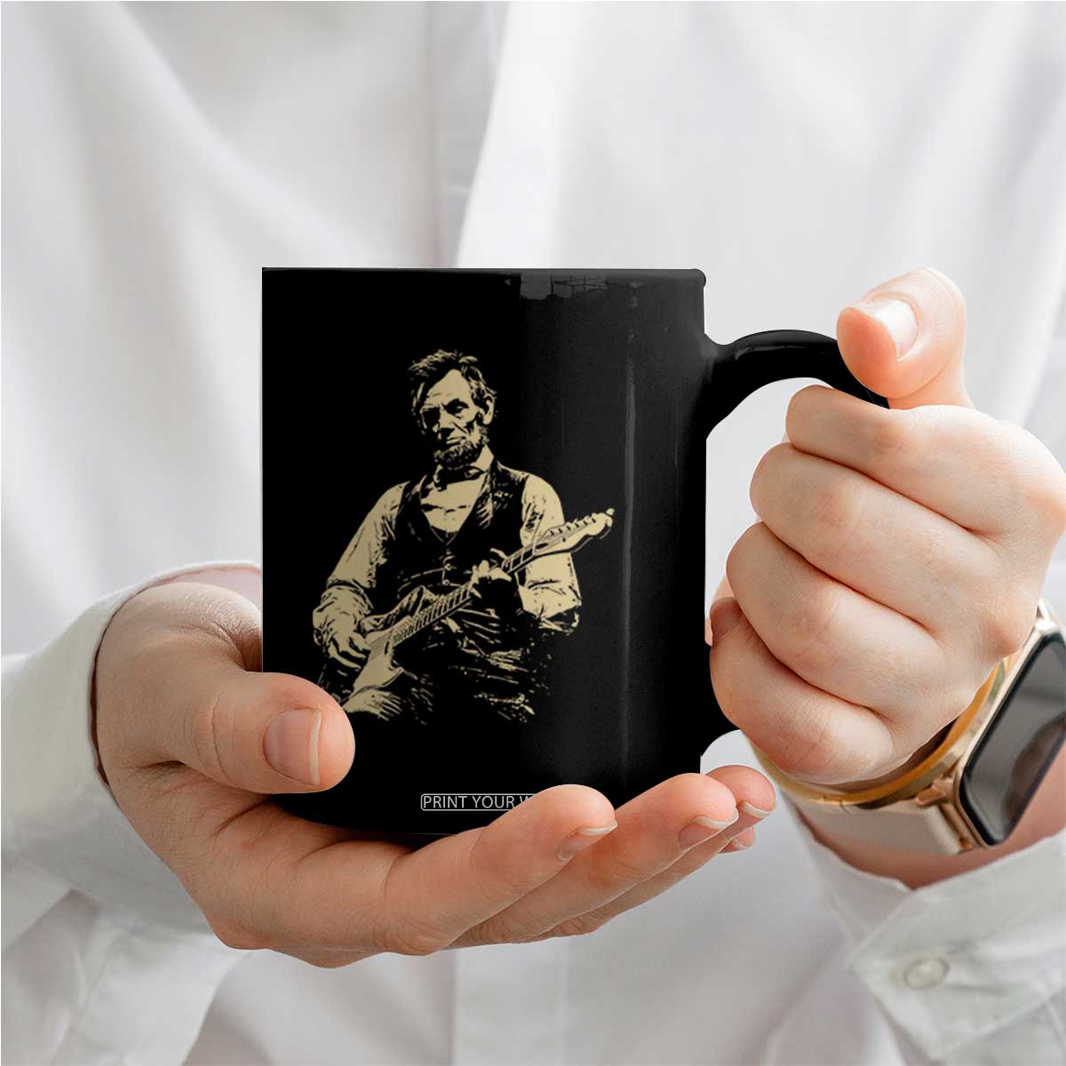 Vintage Rockin Abe Abraham Lincoln Playing Electric Guitar Coffee Mug Patriotic Music Rocker Mashup 4th of July Celebration TS02 Print Your Wear
