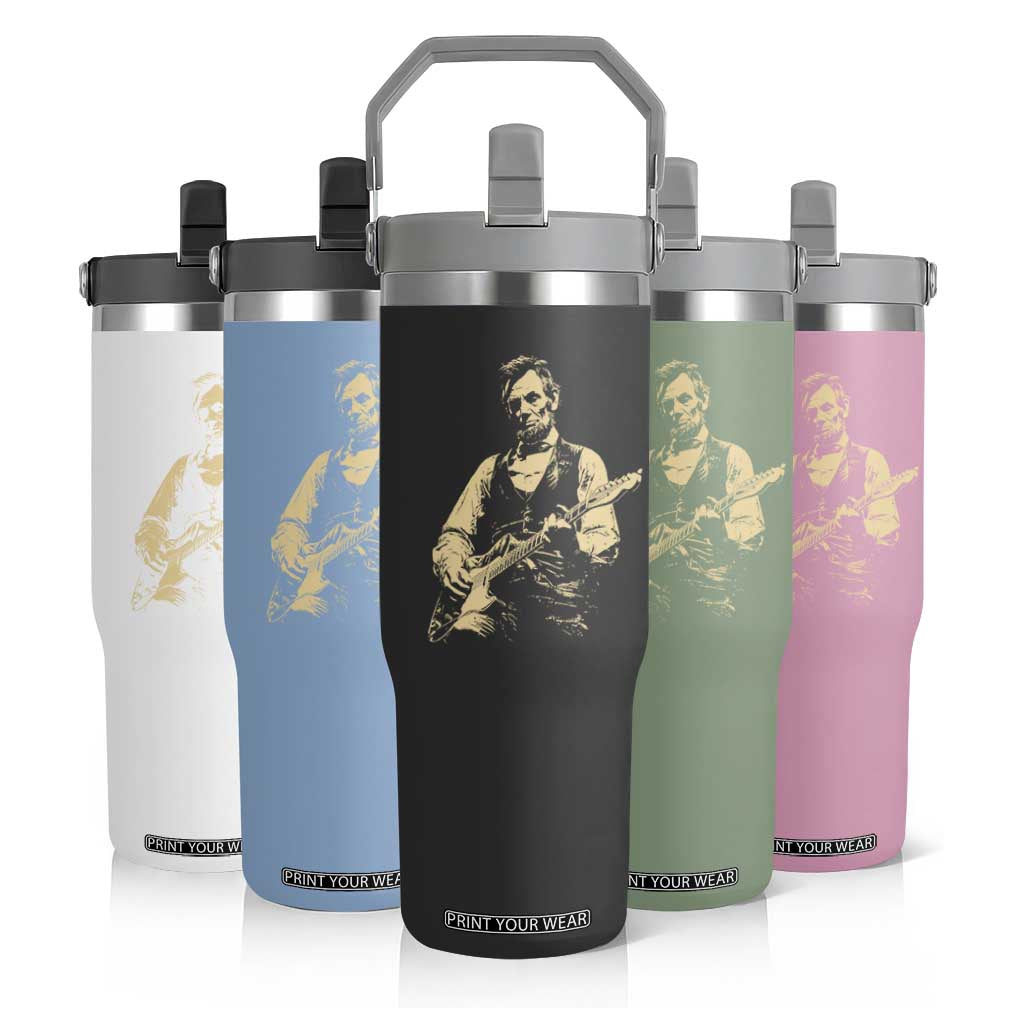 Vintage Rockin Abe Abraham Lincoln Playing Electric Guitar Flip Straw Tumbler Patriotic Music Rocker Mashup 4th of July Celebration TS02 Print Your Wear