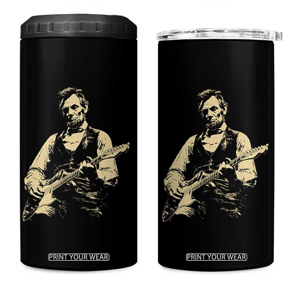 Vintage Rockin Abe Abraham Lincoln Playing Electric Guitar 4 in 1 Can Cooler Tumbler Patriotic Music Rocker Mashup 4th of July Celebration TS02 One Size: 16 oz Black Print Your Wear
