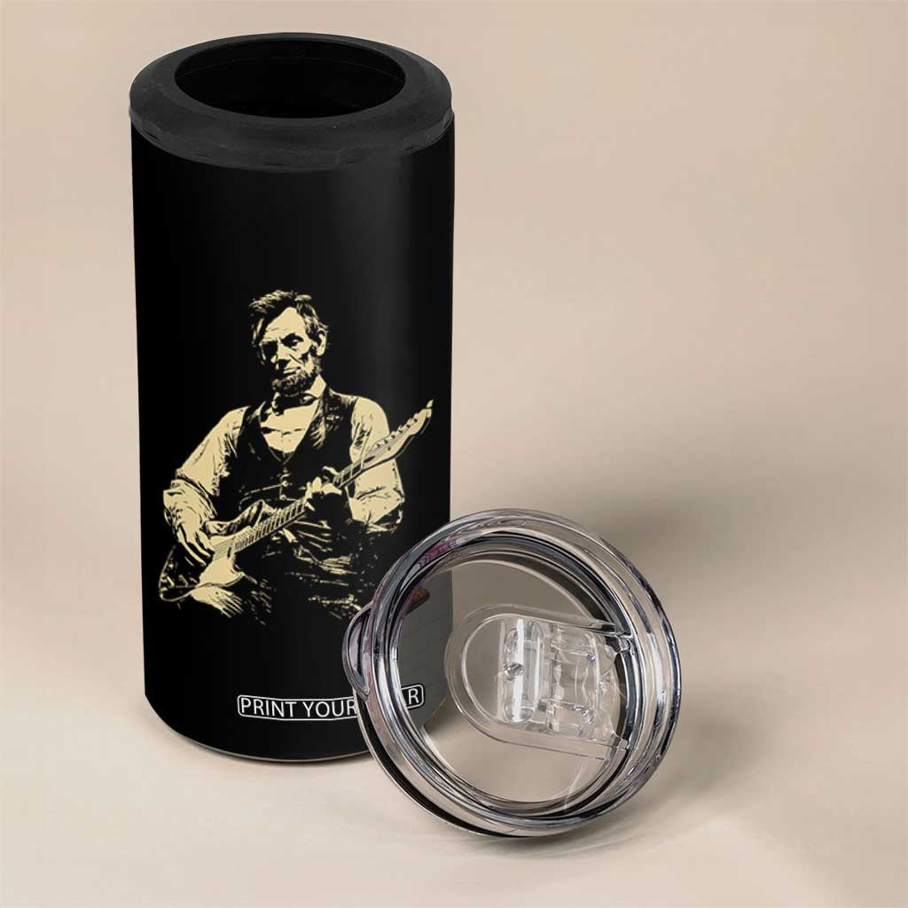 Vintage Rockin Abe Abraham Lincoln Playing Electric Guitar 4 in 1 Can Cooler Tumbler Patriotic Music Rocker Mashup 4th of July Celebration TS02 Print Your Wear