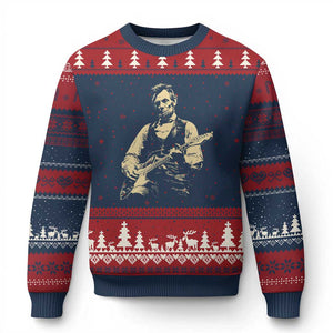 Vintage Rockin Abe Abraham Lincoln Playing Electric Guitar Ugly Christmas Sweater Patriotic Music Rocker Mashup 4th of July Celebration TS02 Navy Red Print Your Wear