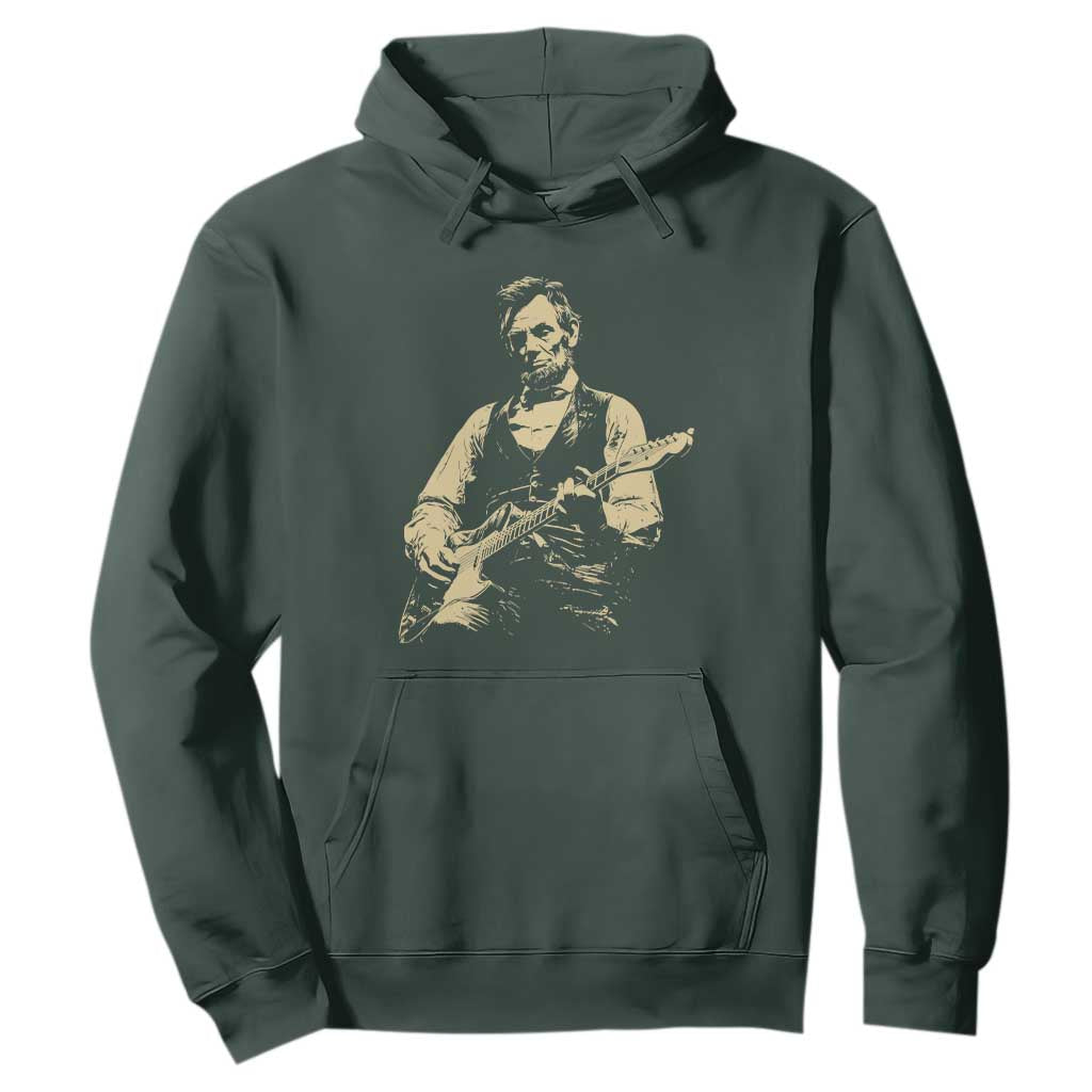 Vintage Rockin Abe Abraham Lincoln Playing Electric Guitar Hoodie Patriotic Music Rocker Mashup 4th of July Celebration TS02 Dark Forest Green Print Your Wear