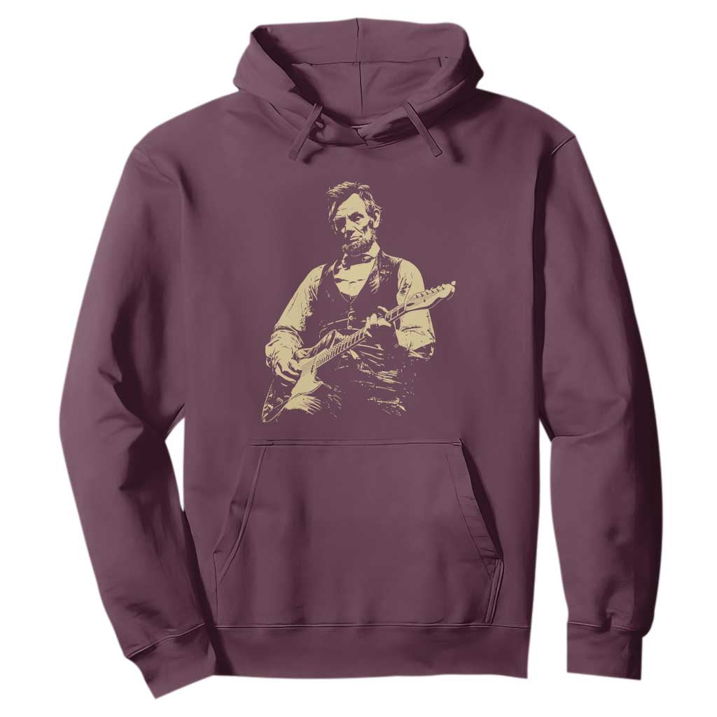 Vintage Rockin Abe Abraham Lincoln Playing Electric Guitar Hoodie Patriotic Music Rocker Mashup 4th of July Celebration TS02 Maroon Print Your Wear