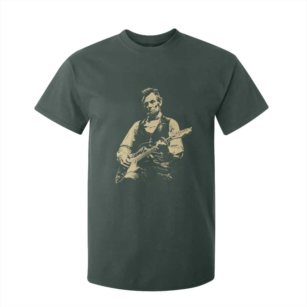 Vintage Rockin Abe Abraham Lincoln Playing Electric Guitar T Shirt For Kid Patriotic Music Rocker Mashup 4th of July Celebration TS02 Dark Forest Green Print Your Wear