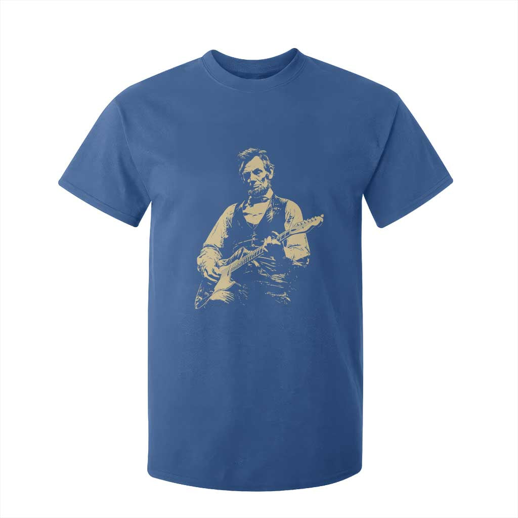 Vintage Rockin Abe Abraham Lincoln Playing Electric Guitar T Shirt For Kid Patriotic Music Rocker Mashup 4th of July Celebration TS02 Royal Blue Print Your Wear