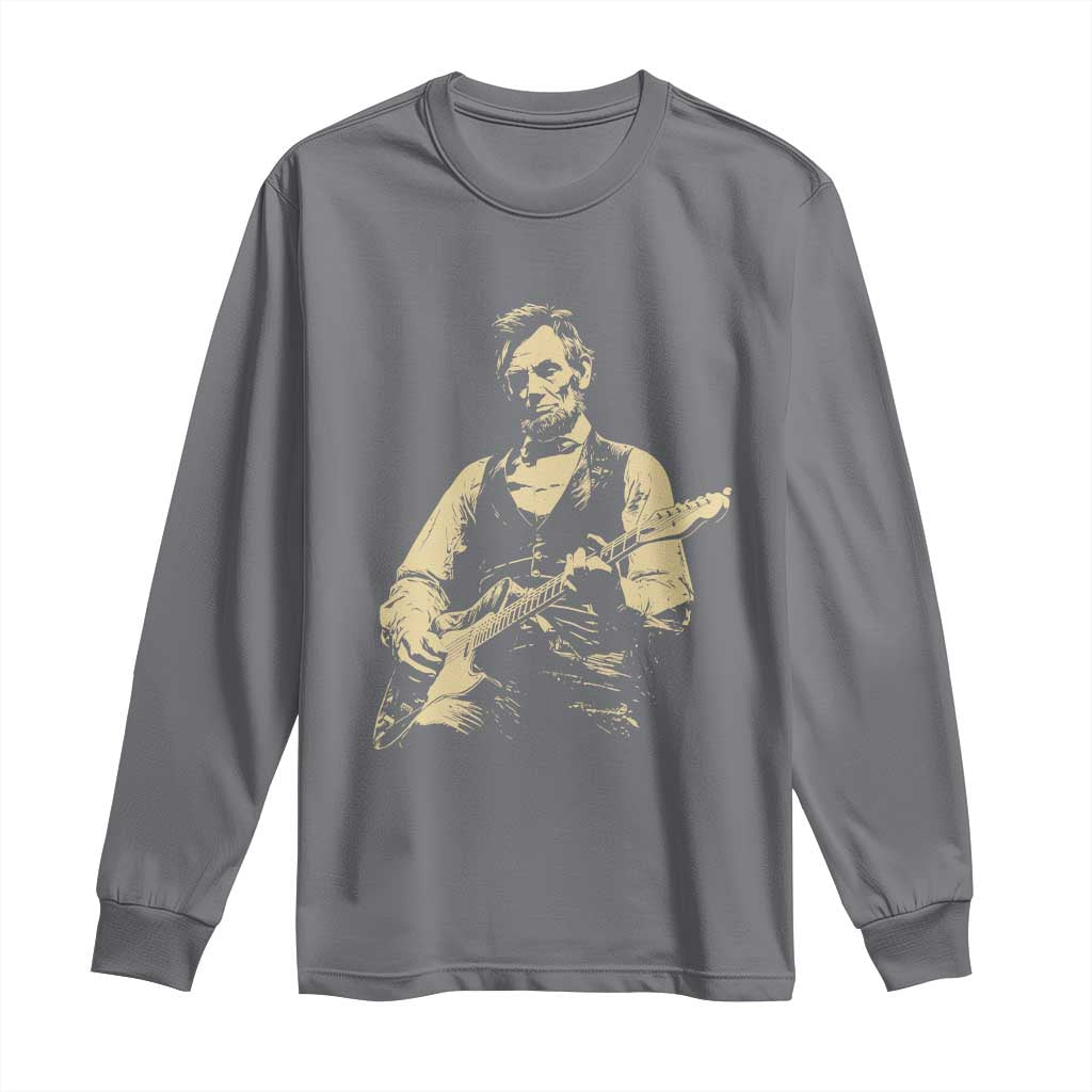 Vintage Rockin Abe Abraham Lincoln Playing Electric Guitar Long Sleeve Shirt Patriotic Music Rocker Mashup 4th of July Celebration TS02 Charcoal Print Your Wear