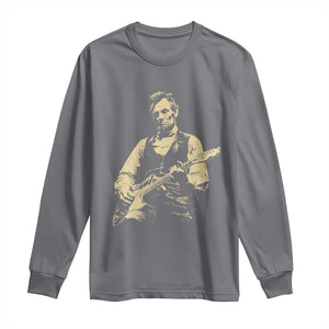 Vintage Rockin Abe Abraham Lincoln Playing Electric Guitar Long Sleeve Shirt Patriotic Music Rocker Mashup 4th of July Celebration TS02 Charcoal Print Your Wear