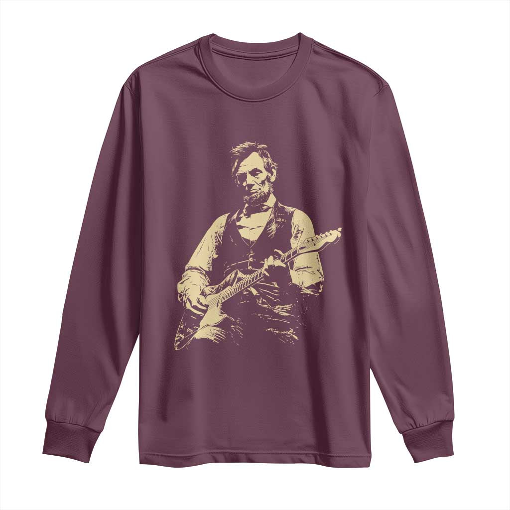 Vintage Rockin Abe Abraham Lincoln Playing Electric Guitar Long Sleeve Shirt Patriotic Music Rocker Mashup 4th of July Celebration TS02 Maroon Print Your Wear