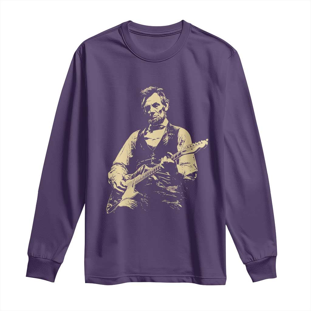Vintage Rockin Abe Abraham Lincoln Playing Electric Guitar Long Sleeve Shirt Patriotic Music Rocker Mashup 4th of July Celebration TS02 Purple Print Your Wear