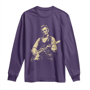 Vintage Rockin Abe Abraham Lincoln Playing Electric Guitar Long Sleeve Shirt Patriotic Music Rocker Mashup 4th of July Celebration TS02 Purple Print Your Wear