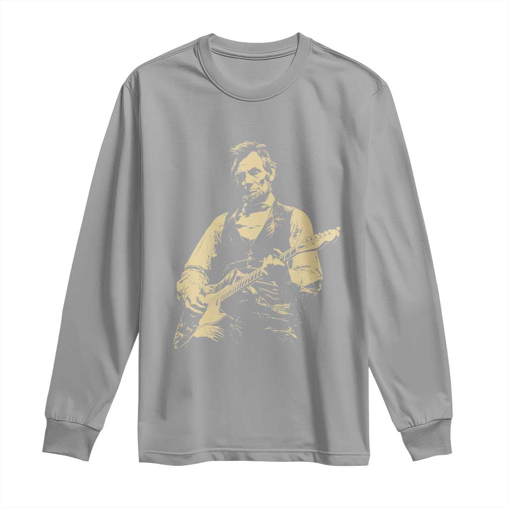 Vintage Rockin Abe Abraham Lincoln Playing Electric Guitar Long Sleeve Shirt Patriotic Music Rocker Mashup 4th of July Celebration TS02 Sport Gray Print Your Wear