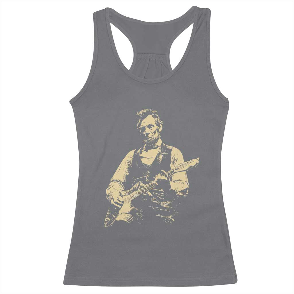Vintage Rockin Abe Abraham Lincoln Playing Electric Guitar Racerback Tank Top Patriotic Music Rocker Mashup 4th of July Celebration TS02 Charcoal Print Your Wear