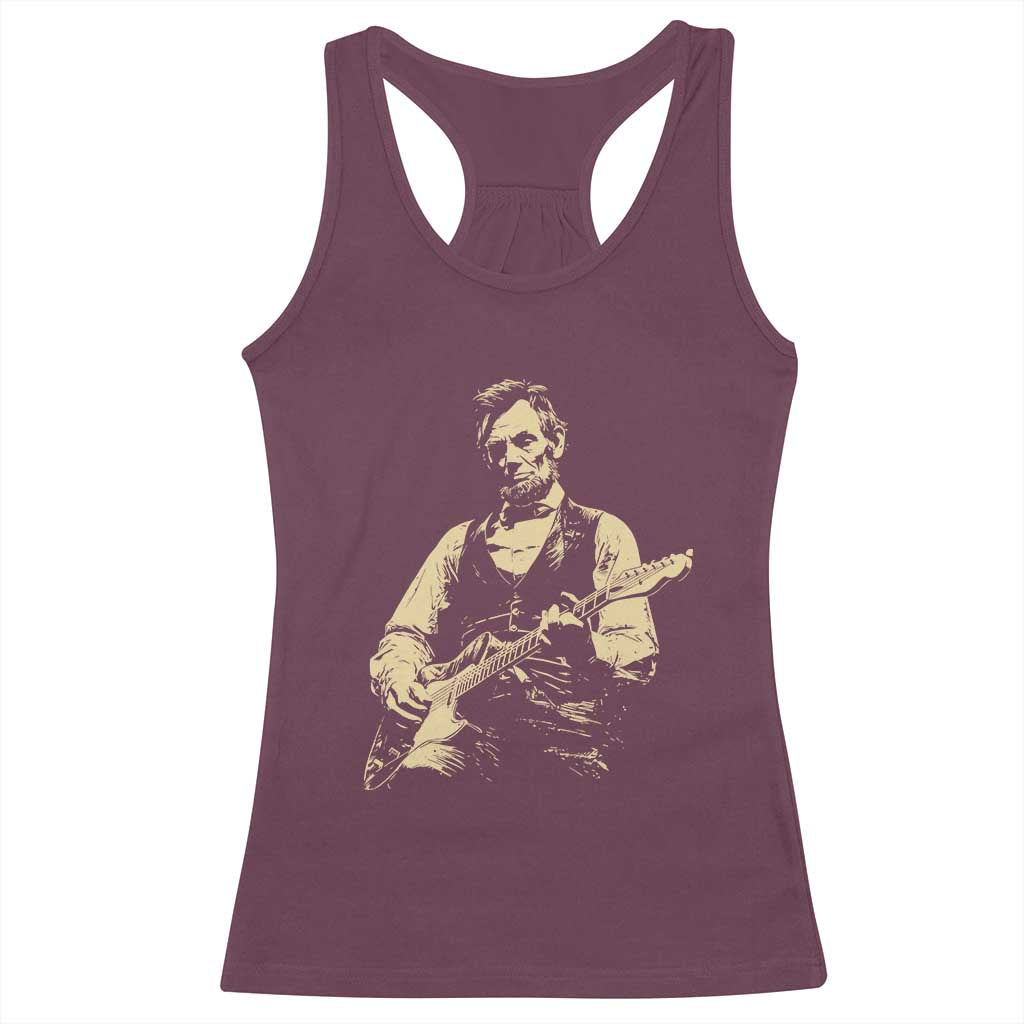 Vintage Rockin Abe Abraham Lincoln Playing Electric Guitar Racerback Tank Top Patriotic Music Rocker Mashup 4th of July Celebration TS02 Maroon Print Your Wear