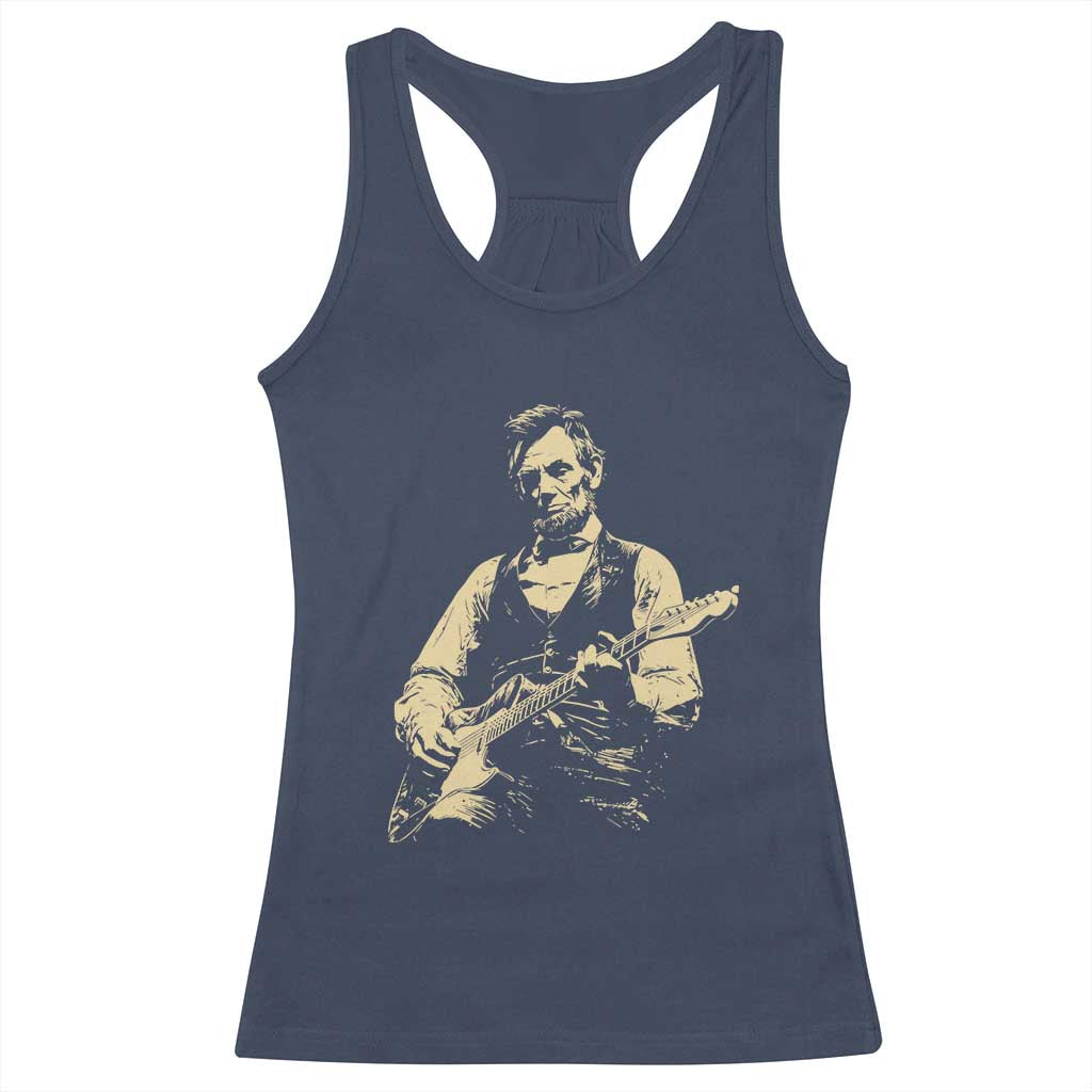 Vintage Rockin Abe Abraham Lincoln Playing Electric Guitar Racerback Tank Top Patriotic Music Rocker Mashup 4th of July Celebration TS02 Navy Print Your Wear
