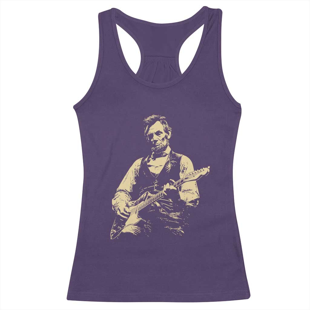 Vintage Rockin Abe Abraham Lincoln Playing Electric Guitar Racerback Tank Top Patriotic Music Rocker Mashup 4th of July Celebration TS02 Purple Print Your Wear