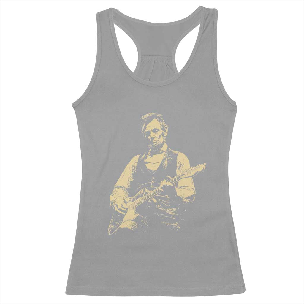 Vintage Rockin Abe Abraham Lincoln Playing Electric Guitar Racerback Tank Top Patriotic Music Rocker Mashup 4th of July Celebration TS02 Sport Gray Print Your Wear