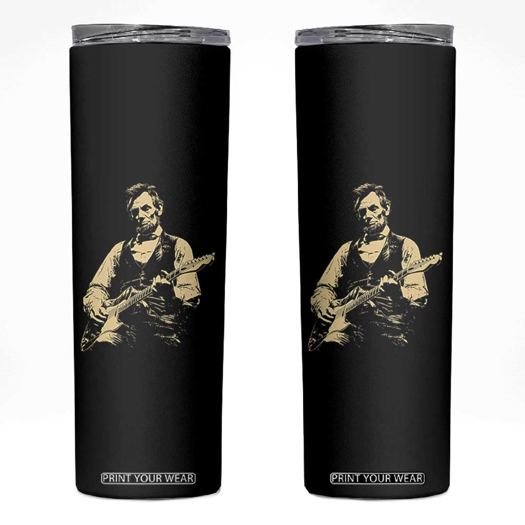 Vintage Rockin Abe Abraham Lincoln Playing Electric Guitar Skinny Tumbler Patriotic Music Rocker Mashup 4th of July Celebration TS02 Black Print Your Wear