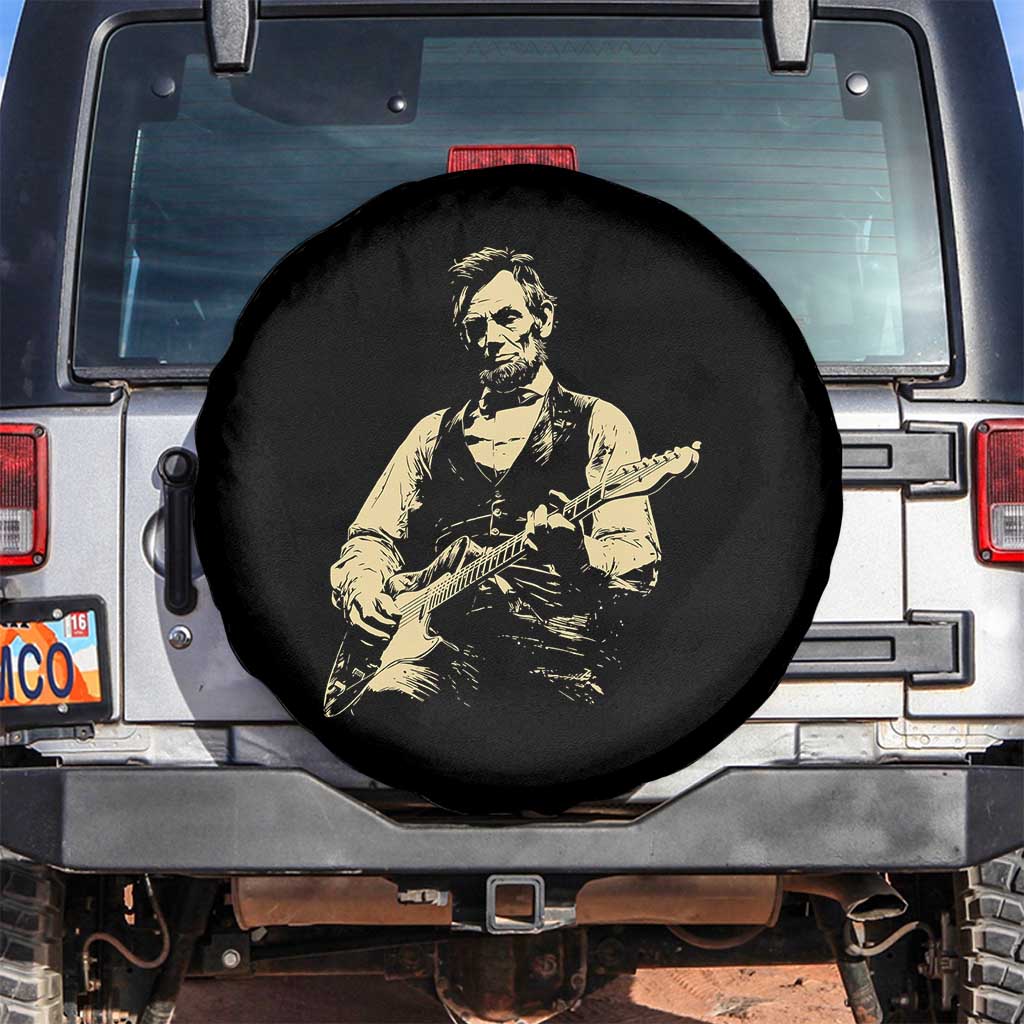 Vintage Rockin Abe Abraham Lincoln Playing Electric Guitar Spare Tire Cover Patriotic Music Rocker Mashup 4th of July Celebration TS02 No hole Black Print Your Wear