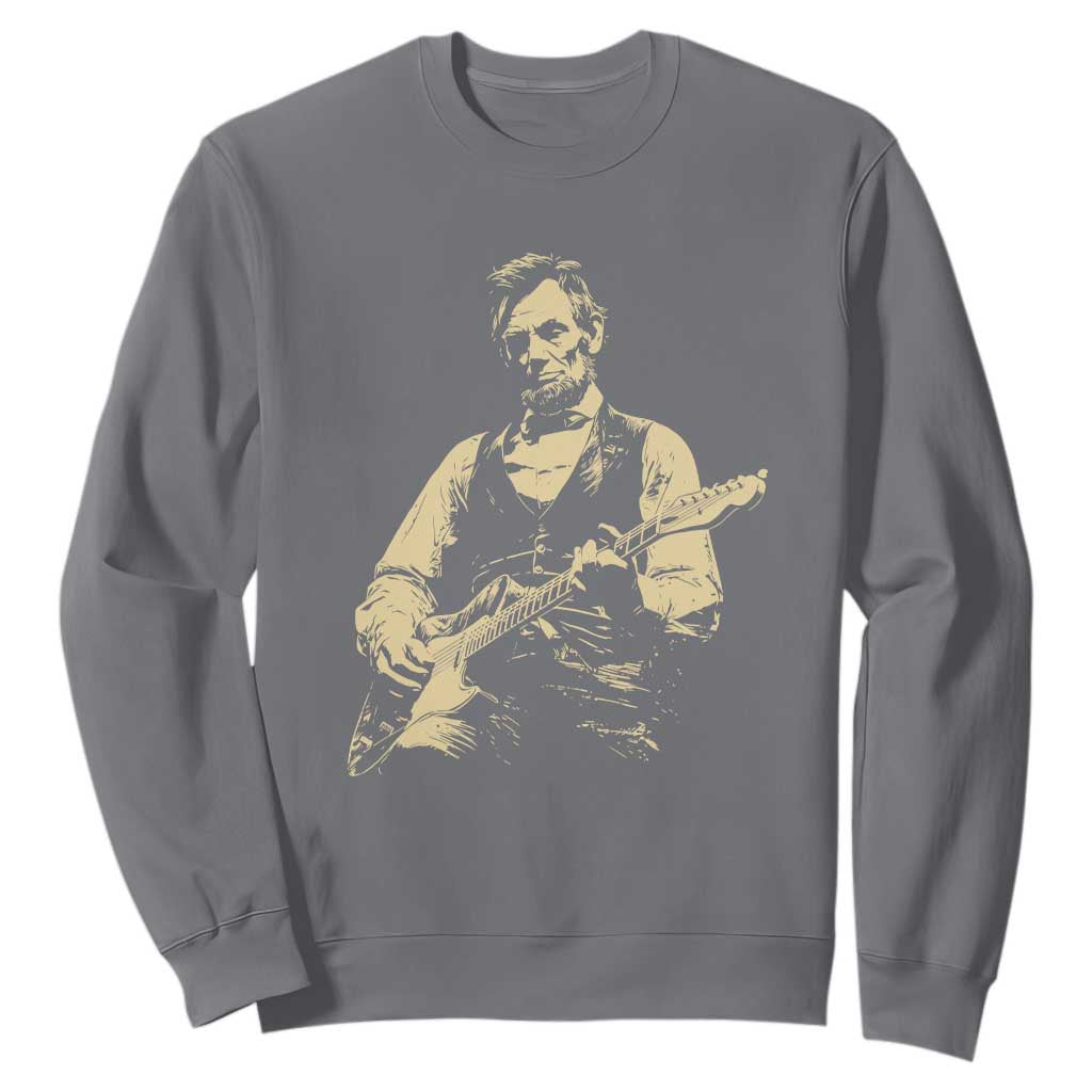 Vintage Rockin Abe Abraham Lincoln Playing Electric Guitar Sweatshirt Patriotic Music Rocker Mashup 4th of July Celebration TS02 Charcoal Print Your Wear