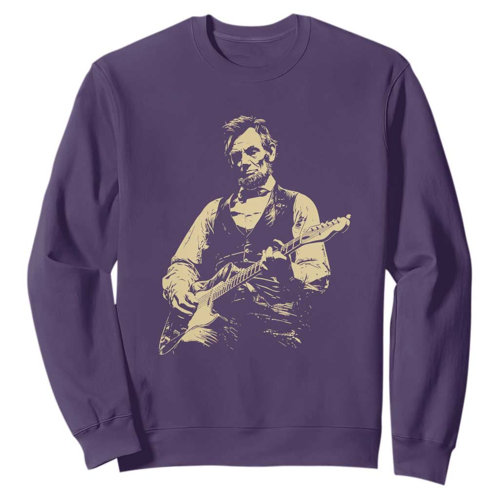 Vintage Rockin Abe Abraham Lincoln Playing Electric Guitar Sweatshirt Patriotic Music Rocker Mashup 4th of July Celebration TS02 Purple Print Your Wear