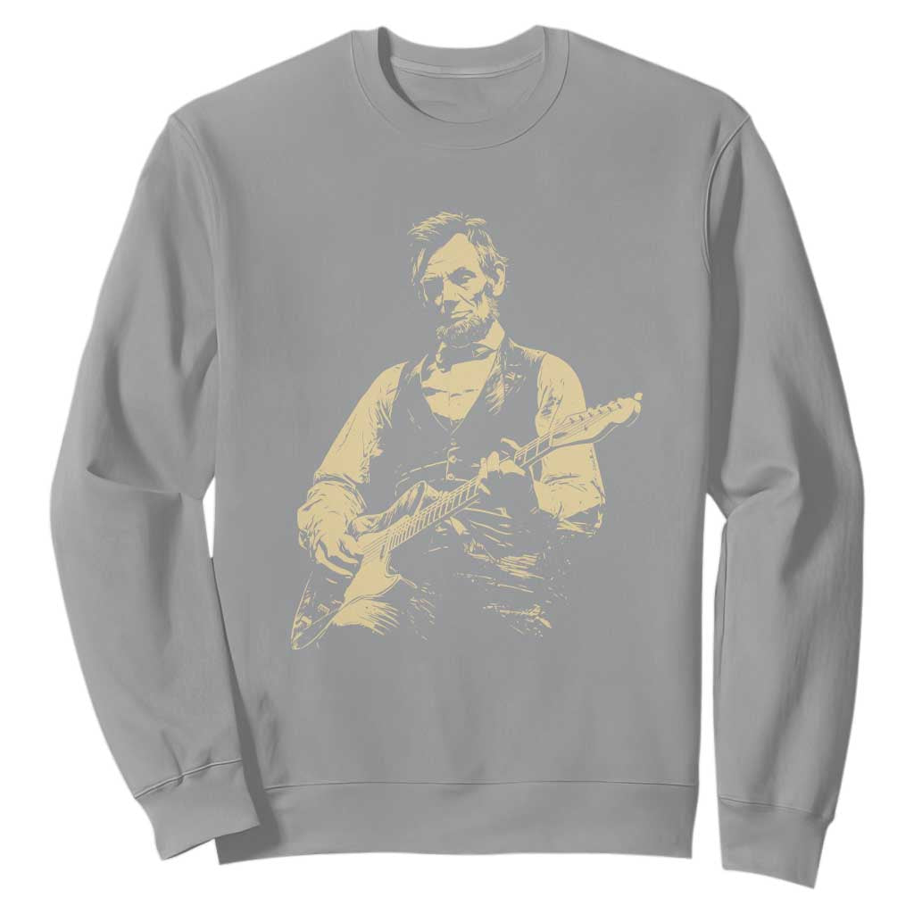 Vintage Rockin Abe Abraham Lincoln Playing Electric Guitar Sweatshirt Patriotic Music Rocker Mashup 4th of July Celebration TS02 Sport Gray Print Your Wear