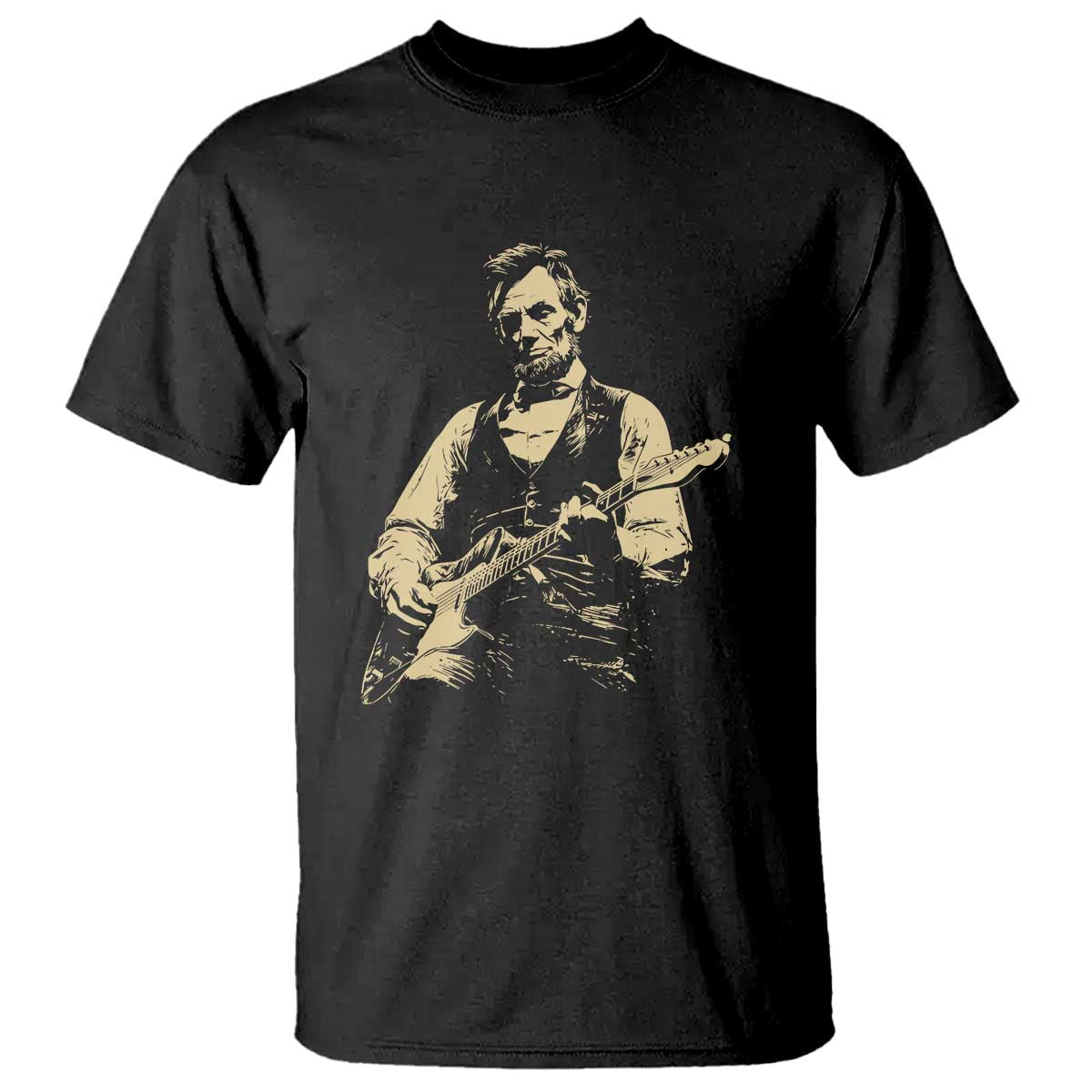 Vintage Rockin Abe Abraham Lincoln Playing Electric Guitar T Shirt - Patriotic Music Rocker Mashup 4th of July Celebration TS02 Black Print Your Wear