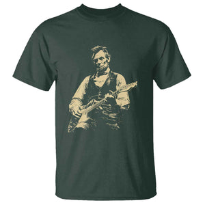 Vintage Rockin Abe Abraham Lincoln Playing Electric Guitar T Shirt - Patriotic Music Rocker Mashup 4th of July Celebration TS02 Dark Forest Green Print Your Wear