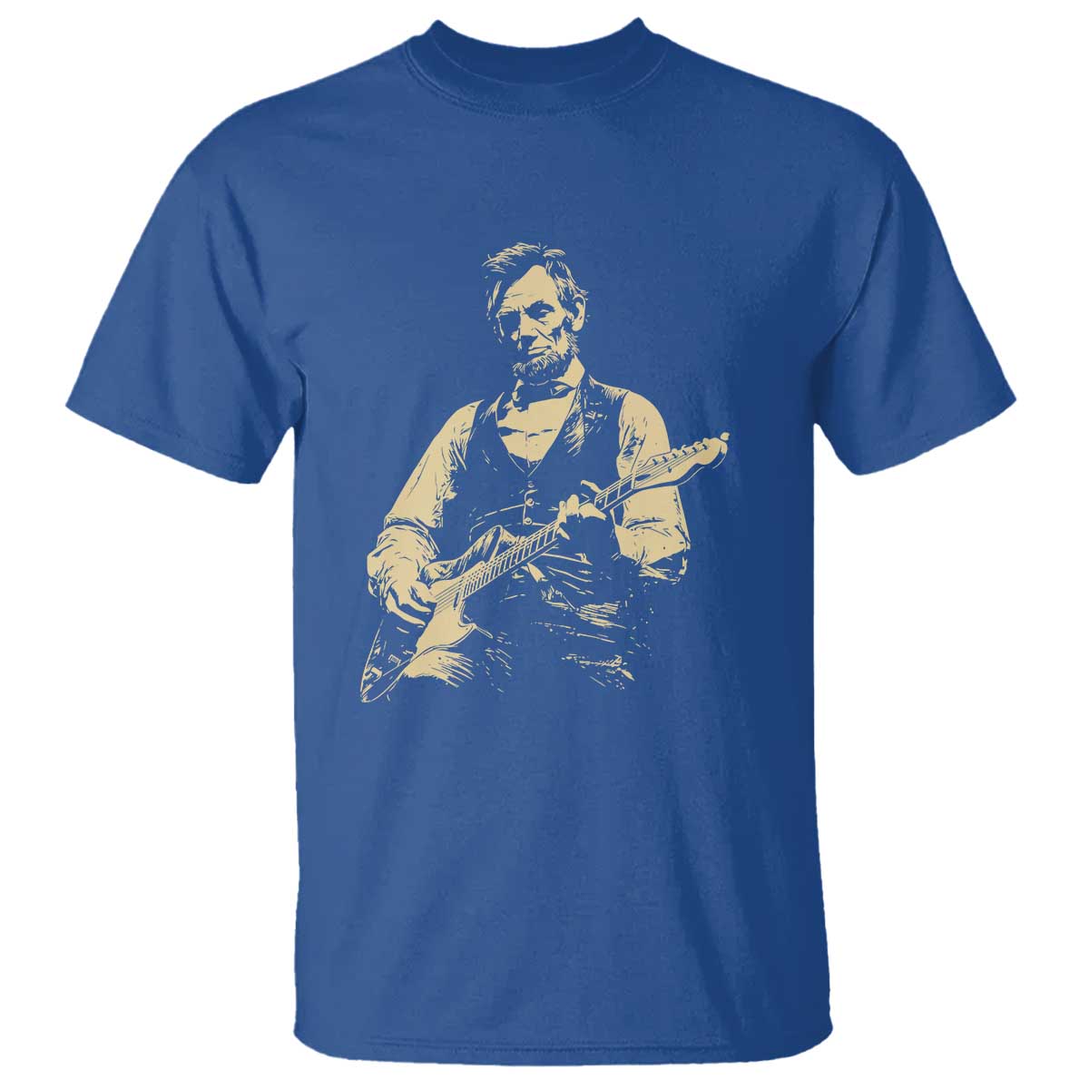 Vintage Rockin Abe Abraham Lincoln Playing Electric Guitar T Shirt - Patriotic Music Rocker Mashup 4th of July Celebration TS02 Royal Blue Print Your Wear