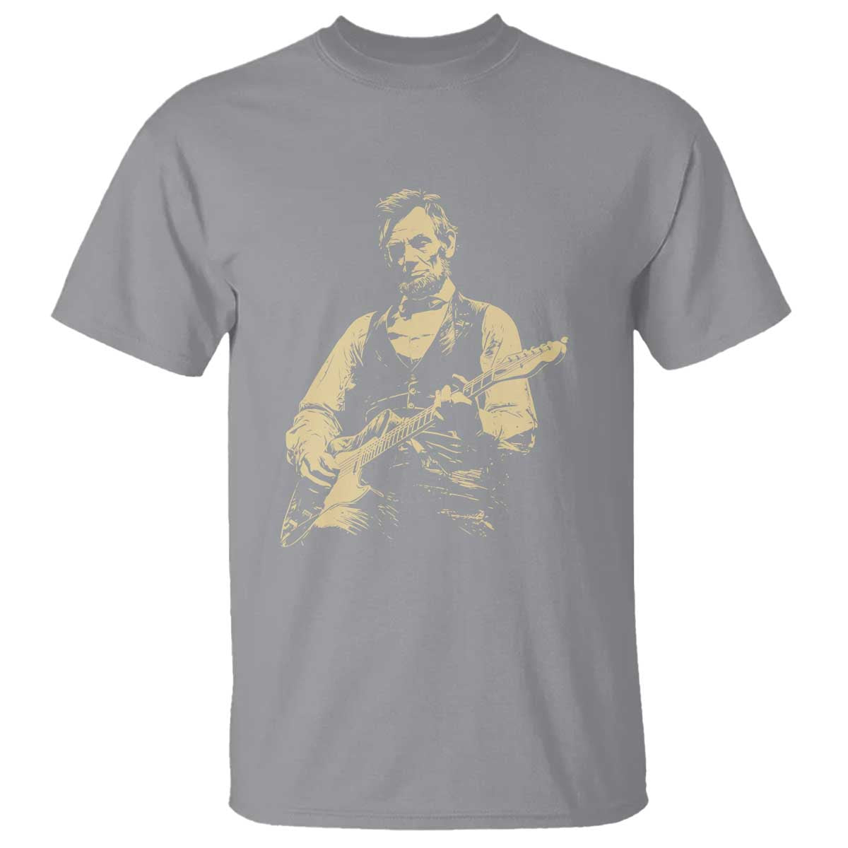 Vintage Rockin Abe Abraham Lincoln Playing Electric Guitar T Shirt - Patriotic Music Rocker Mashup 4th of July Celebration TS02 Sport Gray Print Your Wear