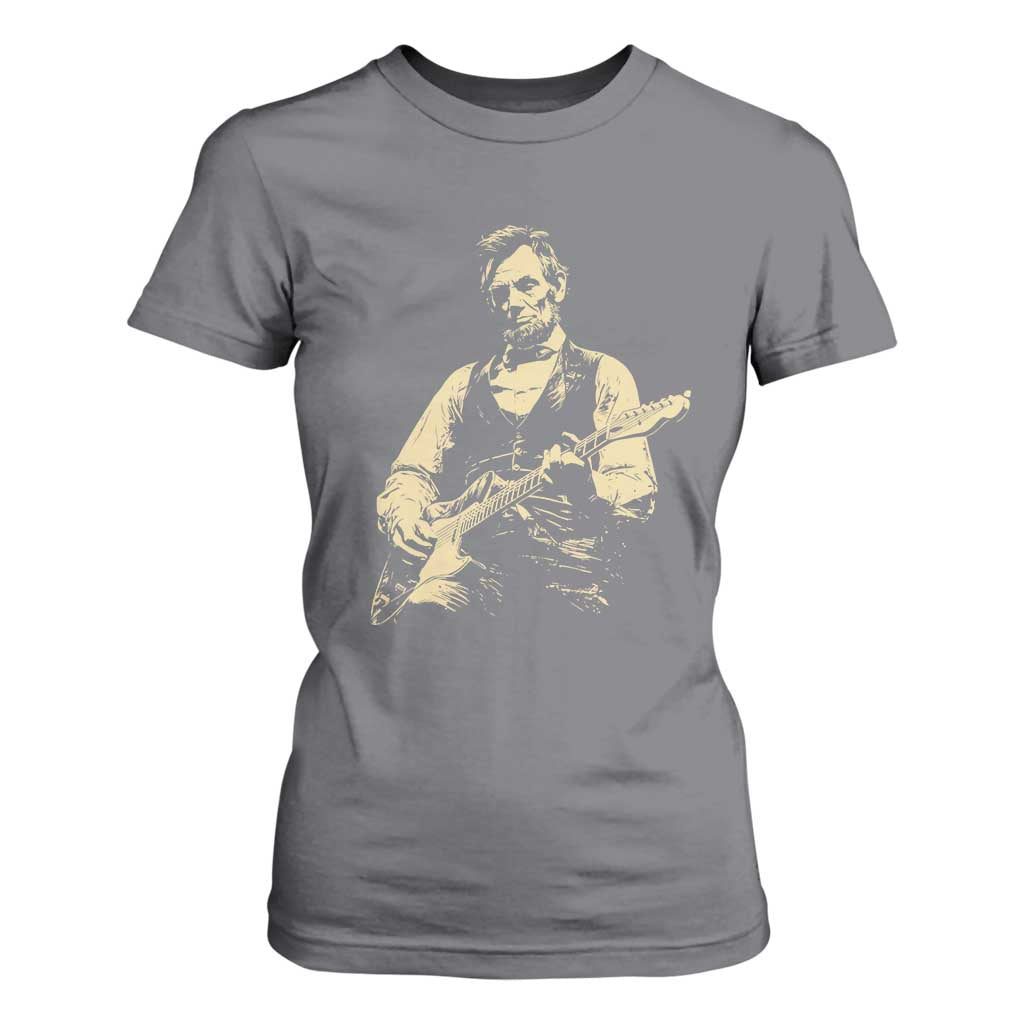 Vintage Rockin Abe Abraham Lincoln Playing Electric Guitar T Shirt For Women Patriotic Music Rocker Mashup 4th of July Celebration TS02 Charcoal Print Your Wear