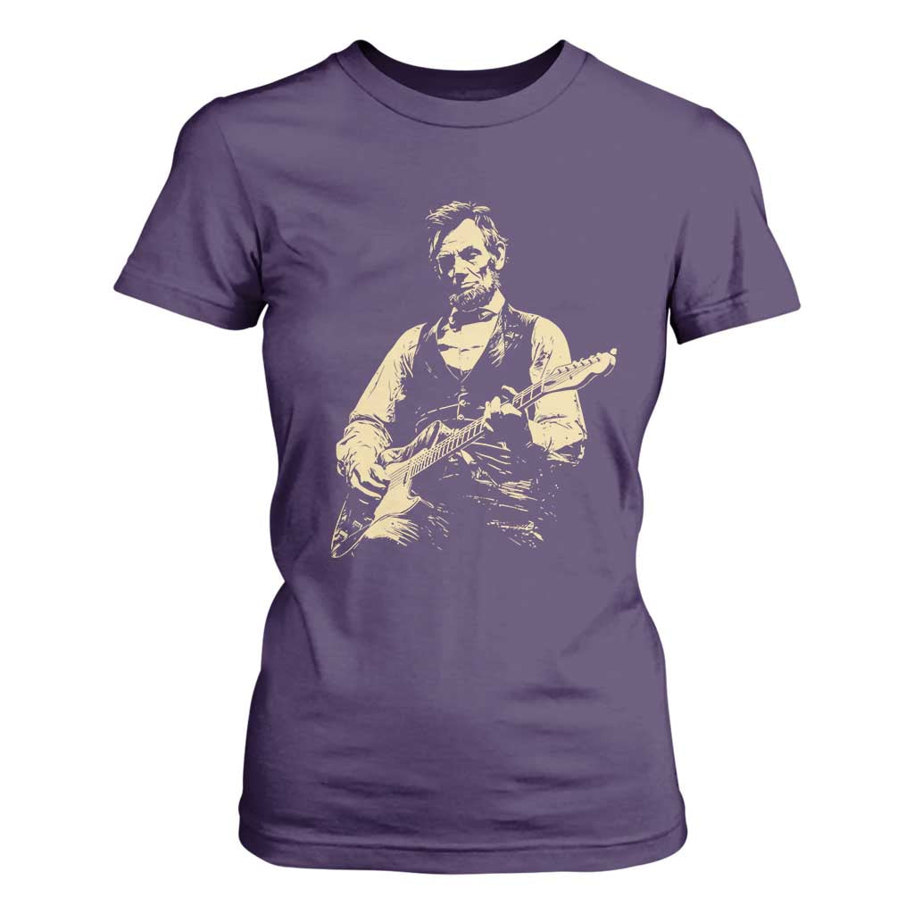 Vintage Rockin Abe Abraham Lincoln Playing Electric Guitar T Shirt For Women Patriotic Music Rocker Mashup 4th of July Celebration TS02 Purple Print Your Wear