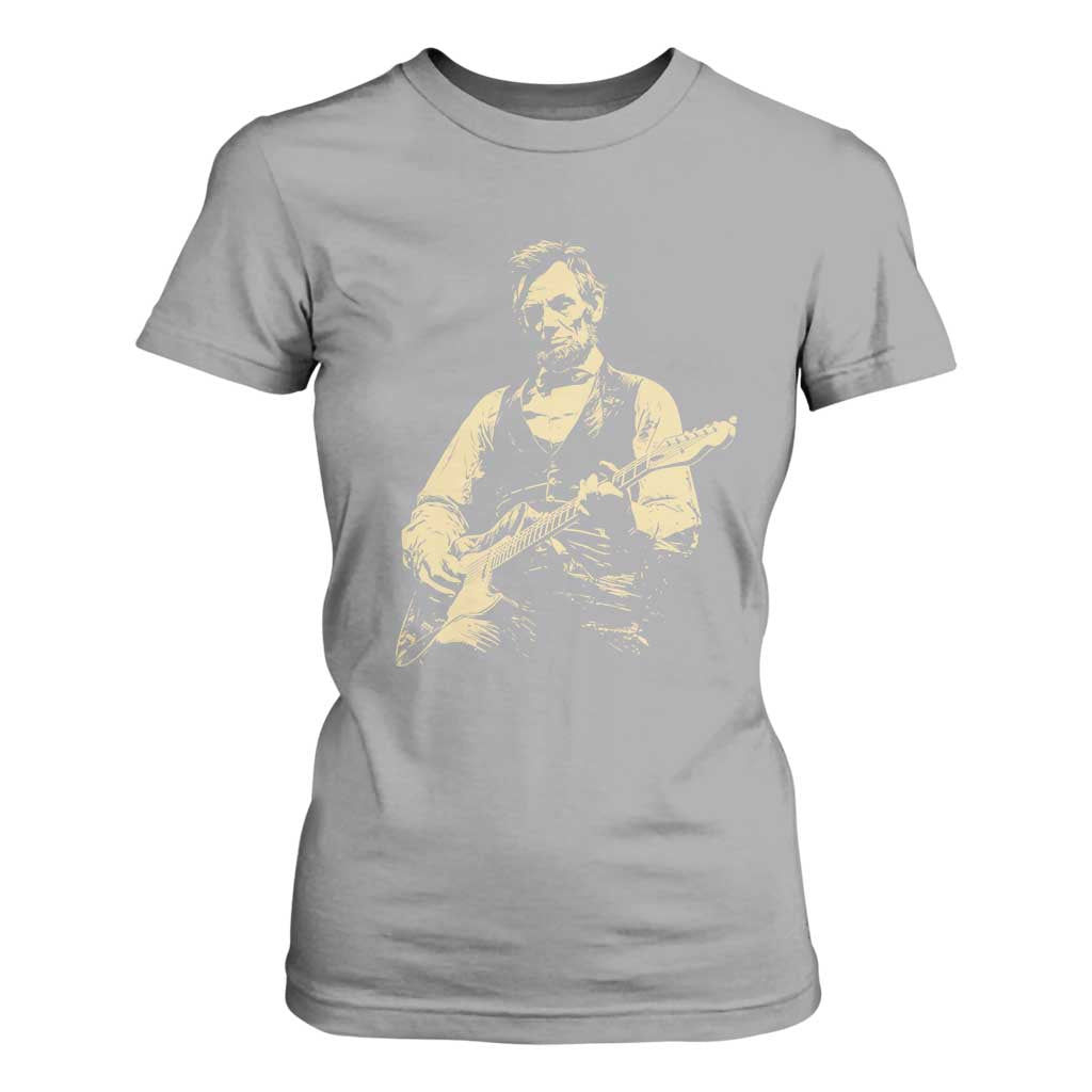 Vintage Rockin Abe Abraham Lincoln Playing Electric Guitar T Shirt For Women Patriotic Music Rocker Mashup 4th of July Celebration TS02 Sport Gray Print Your Wear