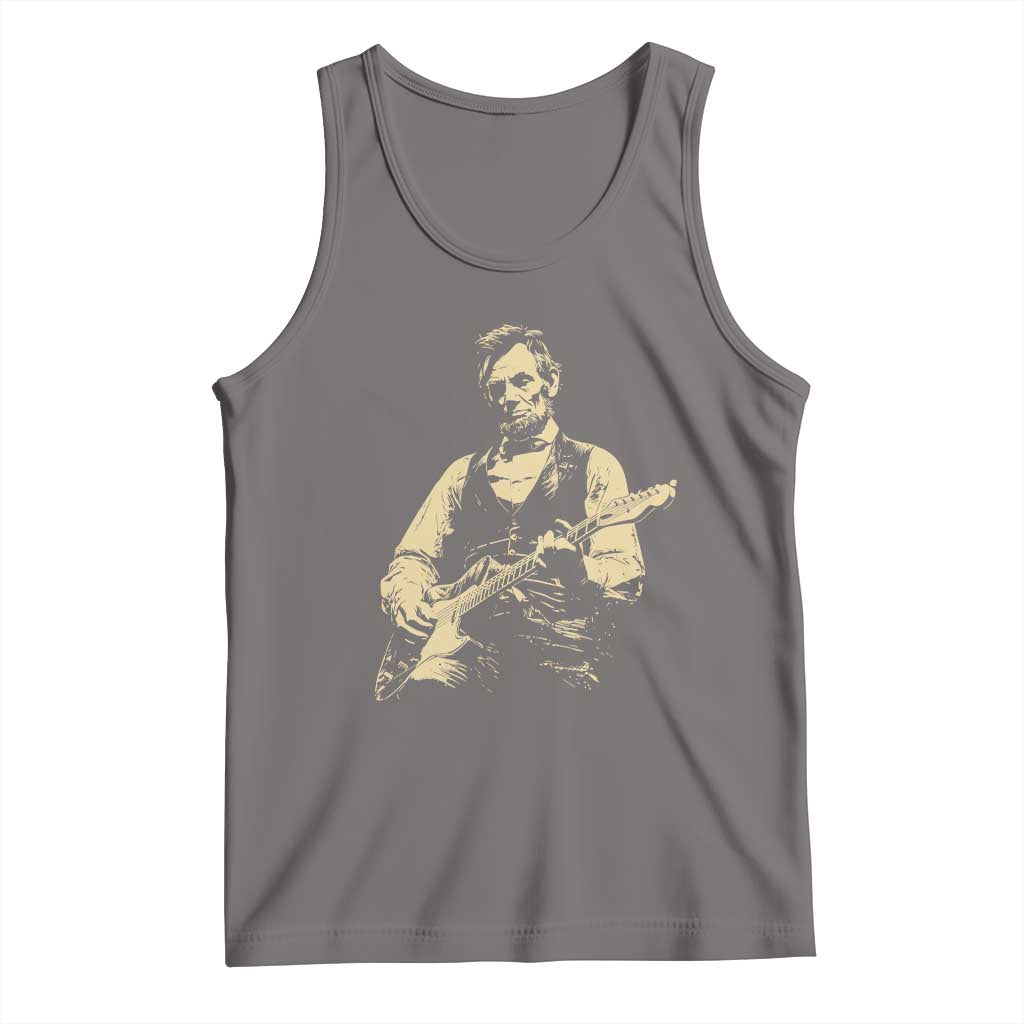 Vintage Rockin Abe Abraham Lincoln Playing Electric Guitar Tank Top Patriotic Music Rocker Mashup 4th of July Celebration TS02 Deep Heather Print Your Wear