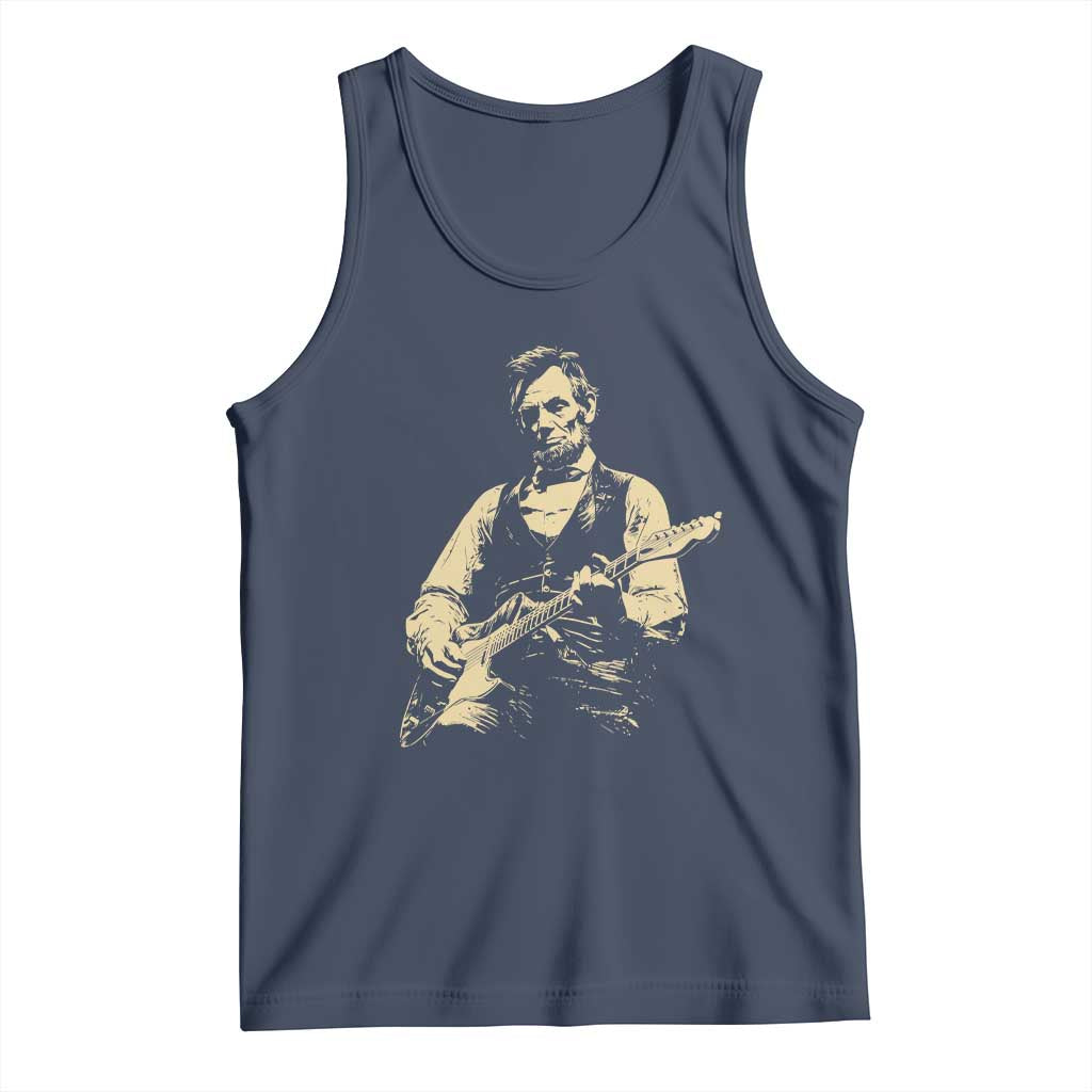 Vintage Rockin Abe Abraham Lincoln Playing Electric Guitar Tank Top Patriotic Music Rocker Mashup 4th of July Celebration TS02 Navy Print Your Wear