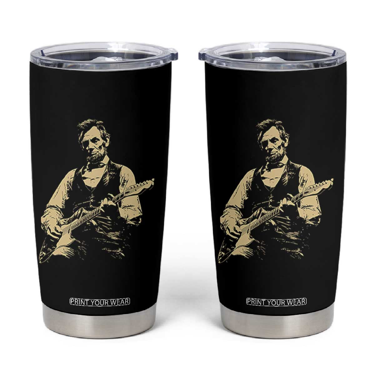 Vintage Rockin Abe Abraham Lincoln Playing Electric Guitar Tumbler Cup Patriotic Music Rocker Mashup 4th of July Celebration TS02 Black Print Your Wear