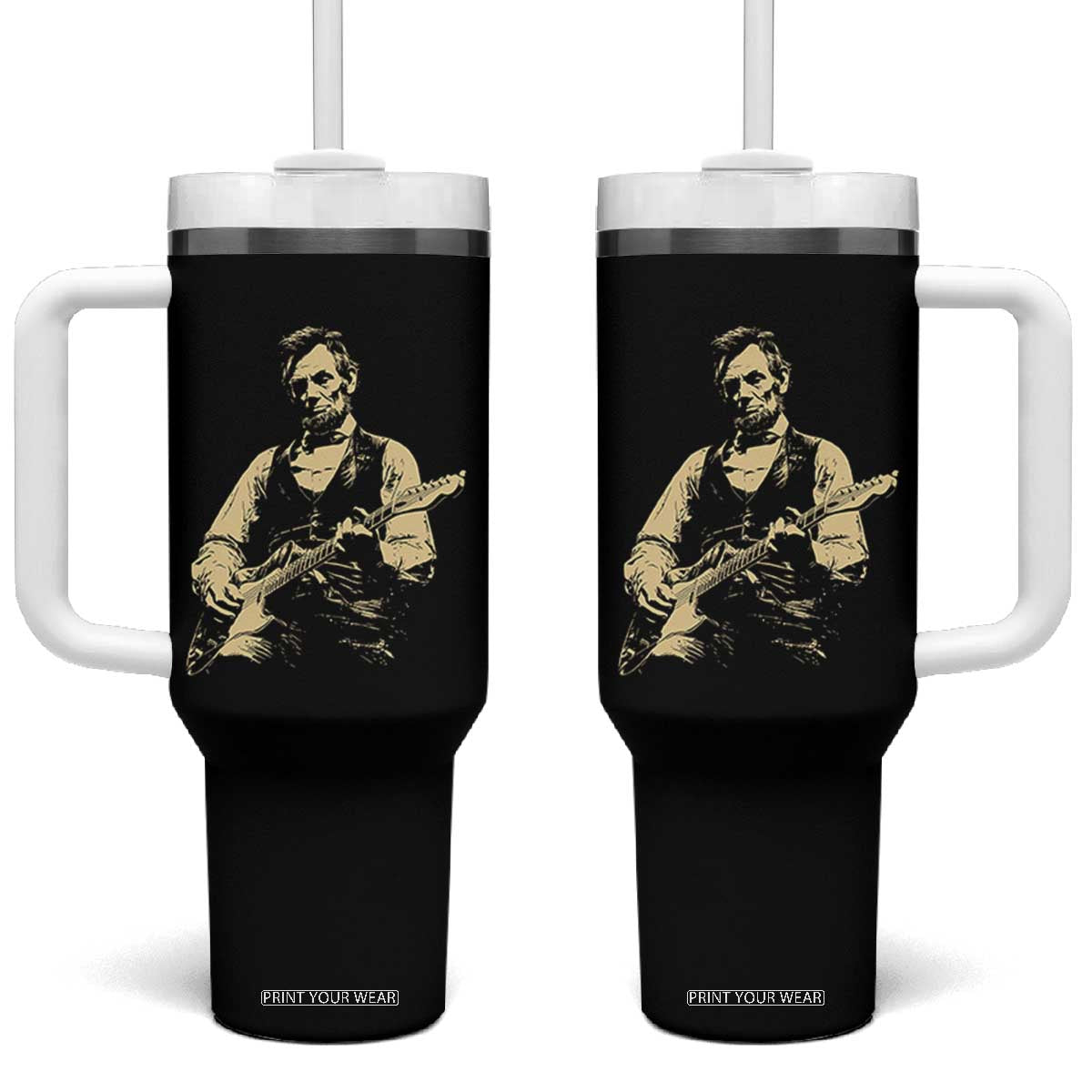 Vintage Rockin Abe Abraham Lincoln Playing Electric Guitar Tumbler With Handle Patriotic Music Rocker Mashup 4th of July Celebration TS02 One Size: 40 oz Black Print Your Wear