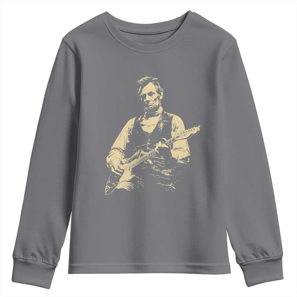 Vintage Rockin Abe Abraham Lincoln Playing Electric Guitar Youth Sweatshirt Patriotic Music Rocker Mashup 4th of July Celebration TS02 Charcoal Print Your Wear