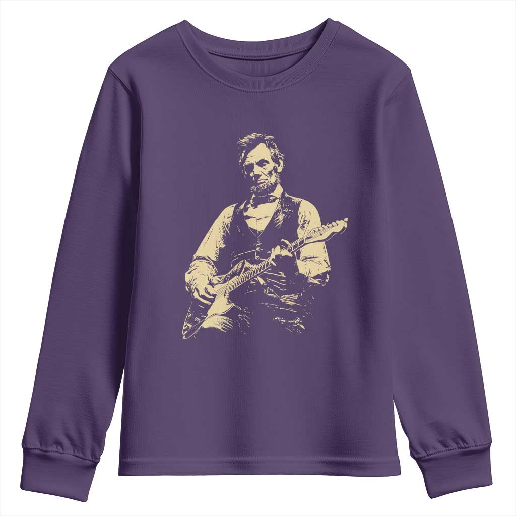 Vintage Rockin Abe Abraham Lincoln Playing Electric Guitar Youth Sweatshirt Patriotic Music Rocker Mashup 4th of July Celebration TS02 Purple Print Your Wear