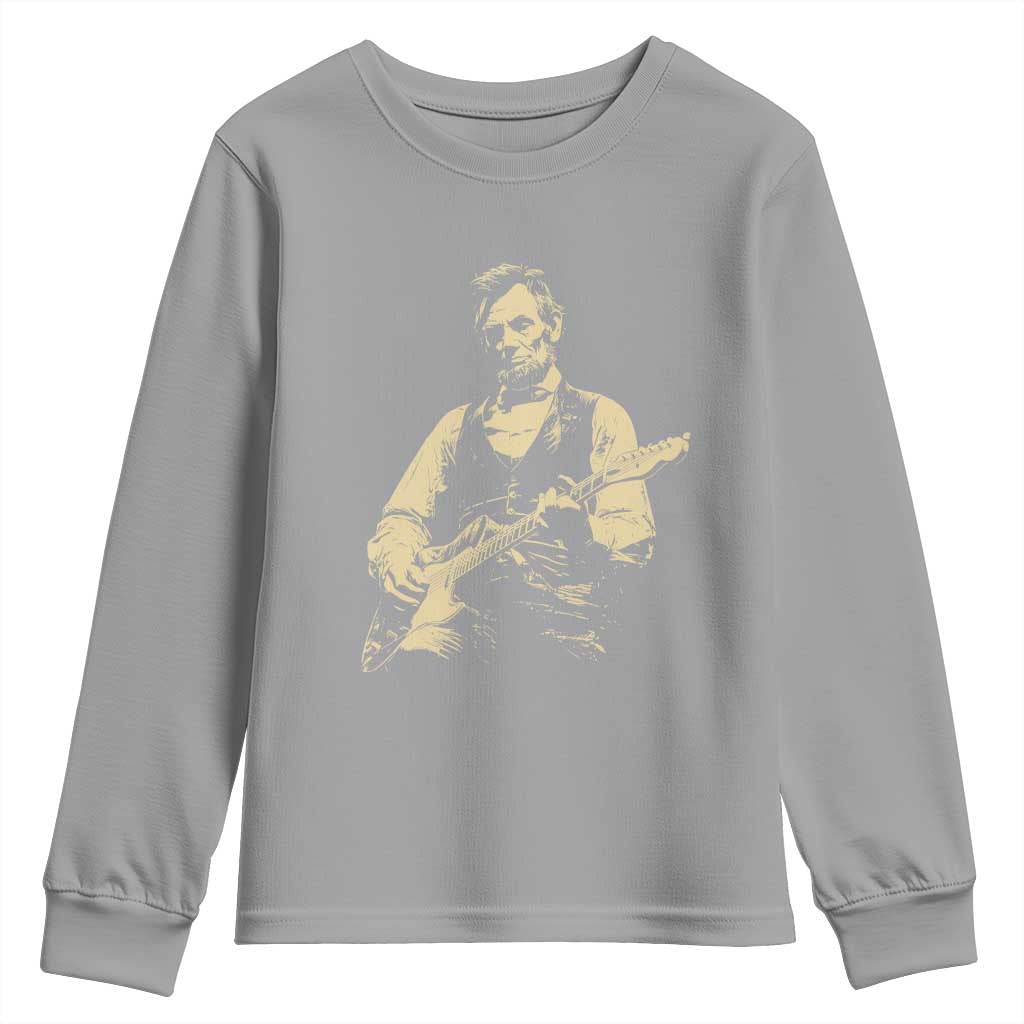 Vintage Rockin Abe Abraham Lincoln Playing Electric Guitar Youth Sweatshirt Patriotic Music Rocker Mashup 4th of July Celebration TS02 Sport Gray Print Your Wear