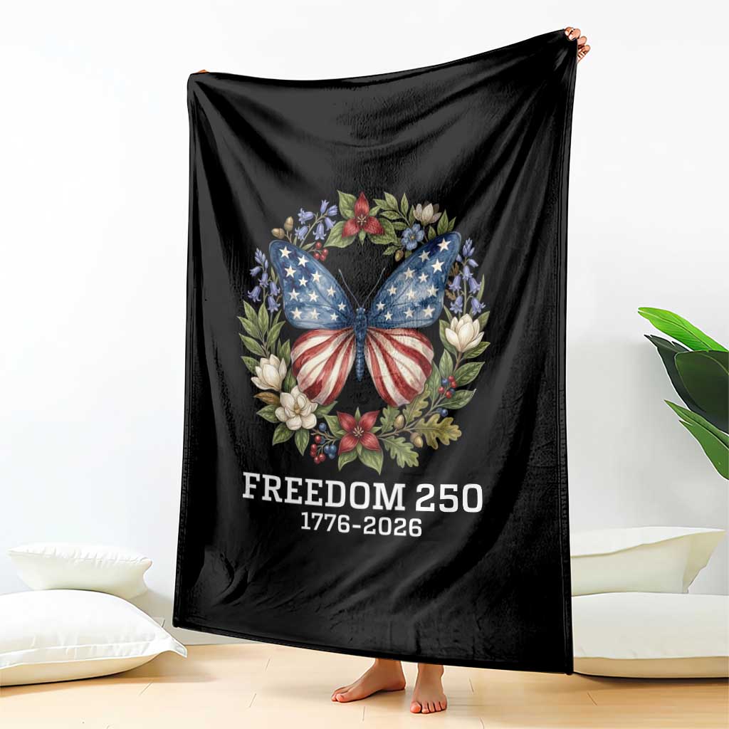 Freedom 250 Years American Flag Butterfly Throw Blanket Floral Wreath Patriotic 1776-2026 Semiquincentennial Celebration TS02 Print Your Wear