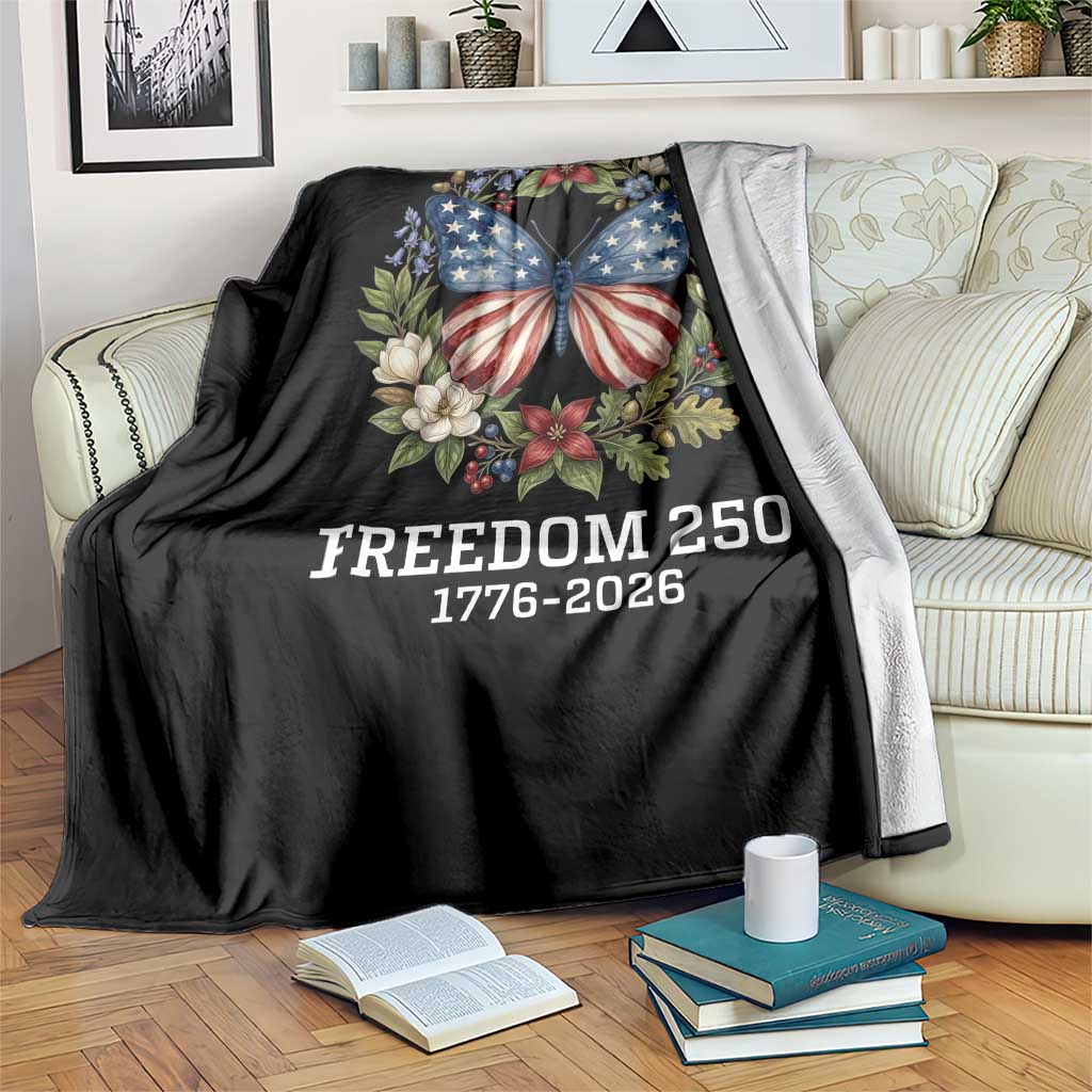 Freedom 250 Years American Flag Butterfly Throw Blanket Floral Wreath Patriotic 1776-2026 Semiquincentennial Celebration TS02 Print Your Wear