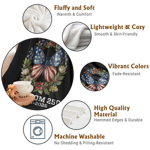 Freedom 250 Years American Flag Butterfly Throw Blanket Floral Wreath Patriotic 1776-2026 Semiquincentennial Celebration TS02 Print Your Wear