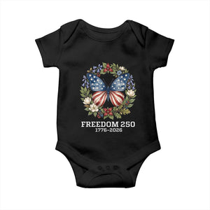 Freedom 250 Years American Flag Butterfly Baby Onesie Floral Wreath Patriotic 1776-2026 Semiquincentennial Celebration TS02 Black Print Your Wear