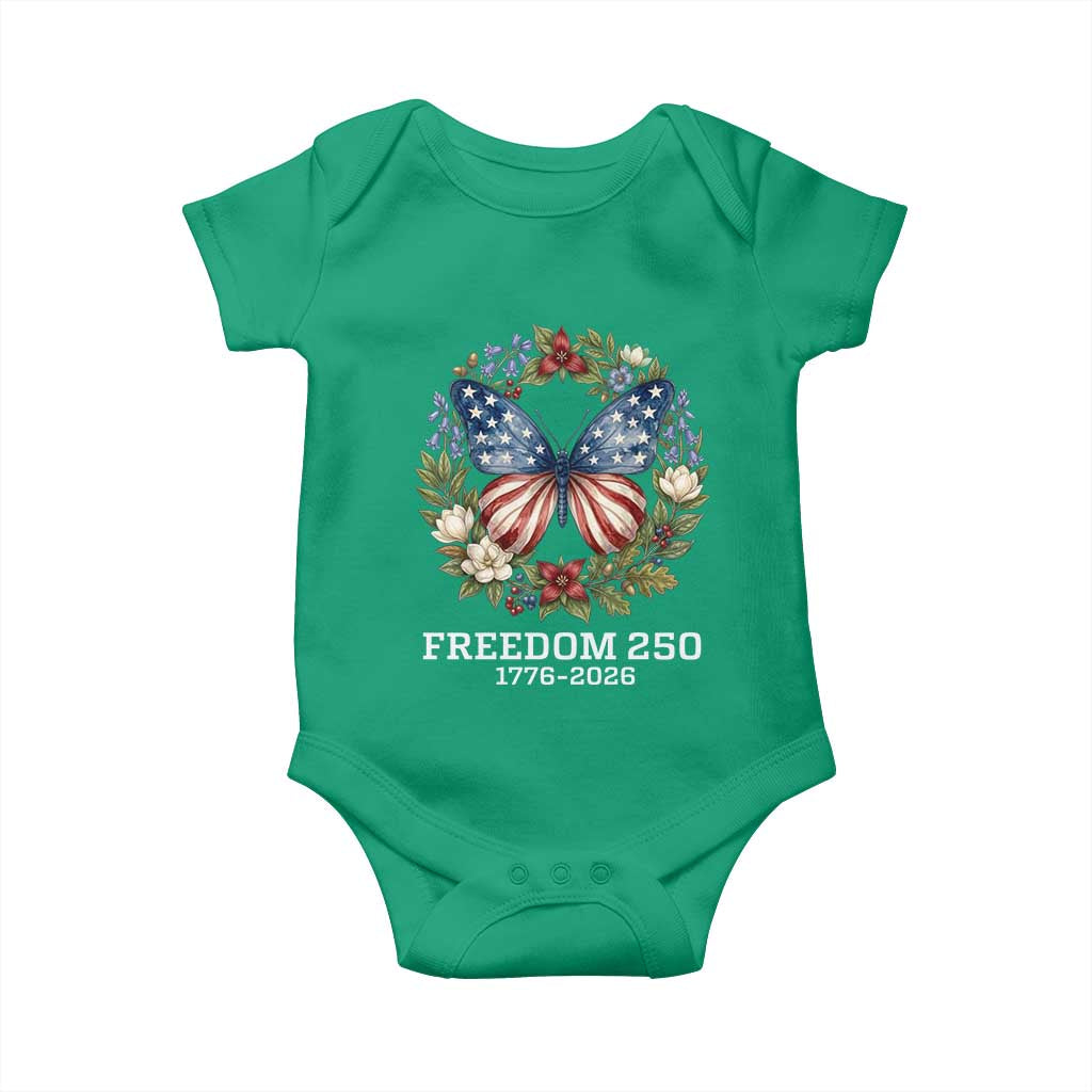 Freedom 250 Years American Flag Butterfly Baby Onesie Floral Wreath Patriotic 1776-2026 Semiquincentennial Celebration TS02 Irish Green Print Your Wear
