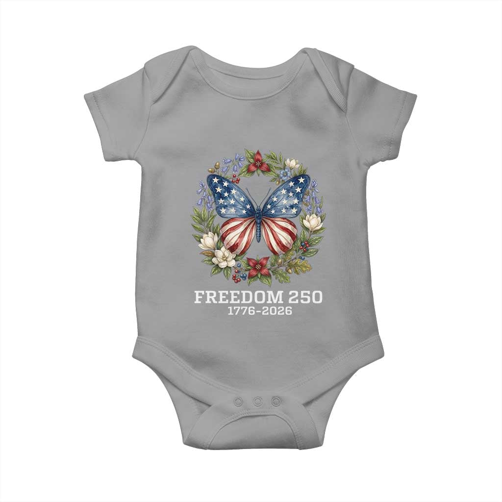 Freedom 250 Years American Flag Butterfly Baby Onesie Floral Wreath Patriotic 1776-2026 Semiquincentennial Celebration TS02 Sport Gray Print Your Wear