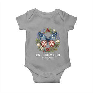 Freedom 250 Years American Flag Butterfly Baby Onesie Floral Wreath Patriotic 1776-2026 Semiquincentennial Celebration TS02 Sport Gray Print Your Wear