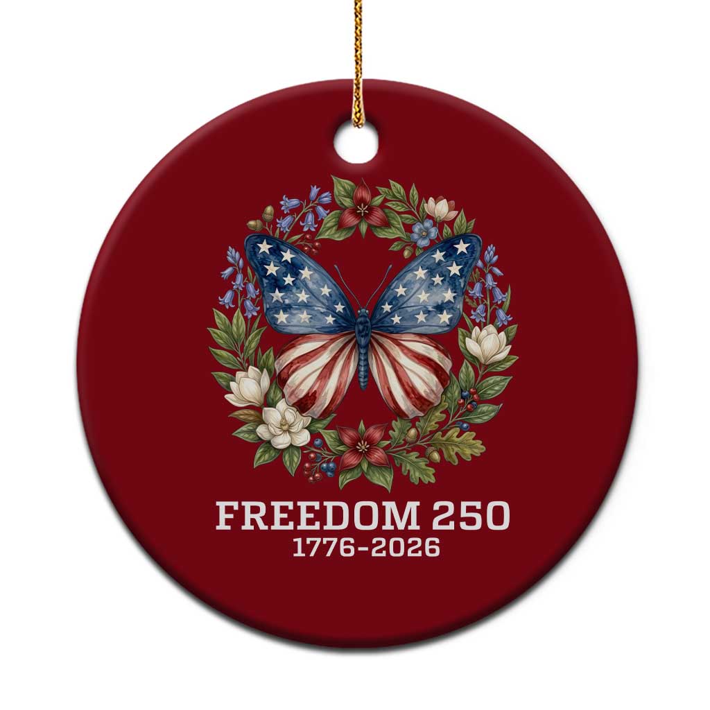 Freedom 250 Years American Flag Butterfly Ceramic Ornament Floral Wreath Patriotic 1776-2026 Semiquincentennial Celebration TS02 1pc Red Print Your Wear